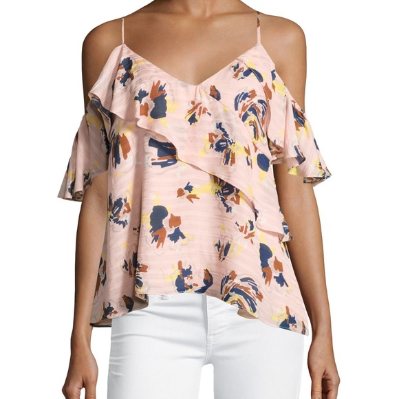 NWT Tanya Taylor Chiara Cold-Shoulder Silk Top - Picture 1 of 16